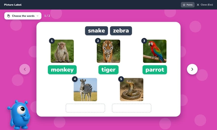Picture Label, one of the activities: the class names each animal picture